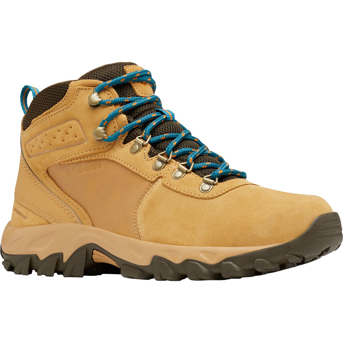 Image of Columbia Newton Ridge Plus II Suede WP Wide Hiking Boot - Men's Curry/Aegean Blue, 8.0