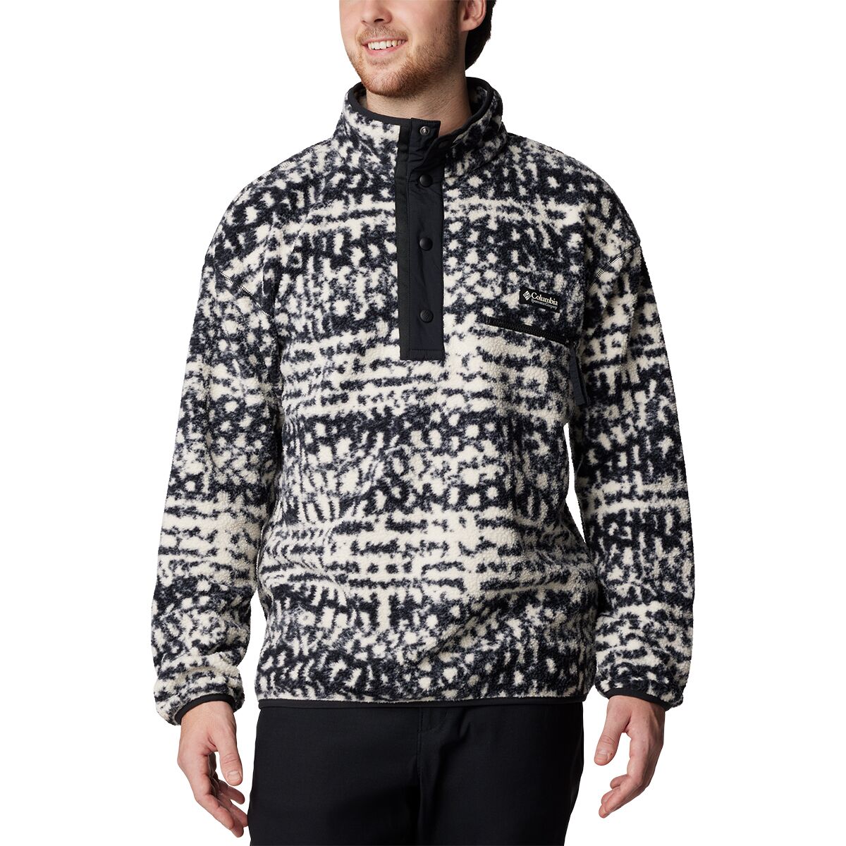 Image of Columbia Helvetia II Printed 1/2-Snap Fleece - Men's Black Stippled Stripe, M