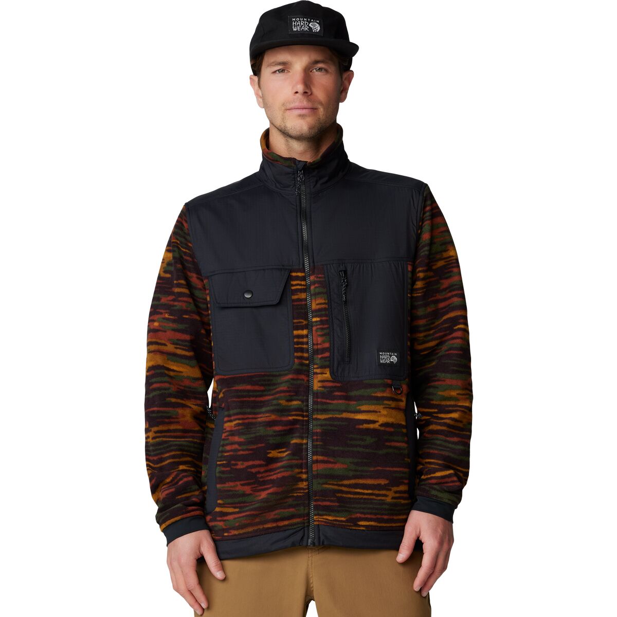 Image of Mountain Hardwear First Tracks Fleece Full-Zip Jacket - Men's Iron Oxide Stria Print/Black, S