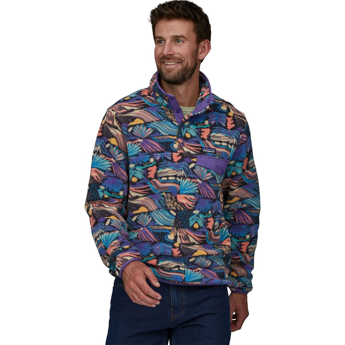 Image of Patagonia Lightweight Synchilla Snap-T Fleece Pullover - Men's Joy/Pitch Blue, L