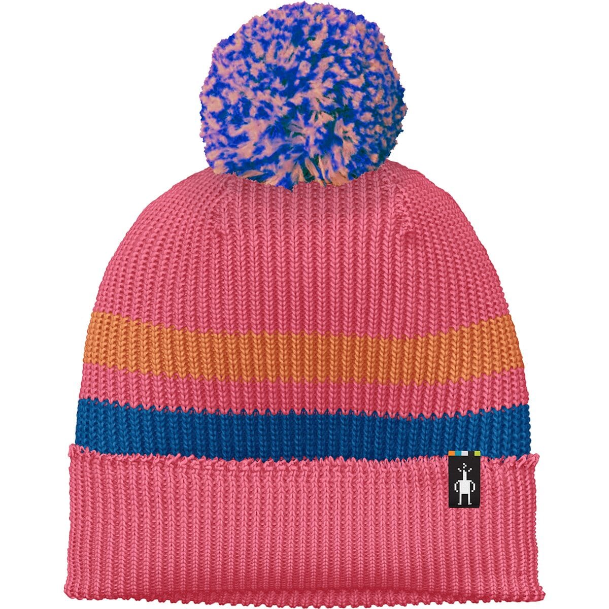 Image of Smartwool Stripe Pom Beanie - Kids' Guava Pink, L/XL