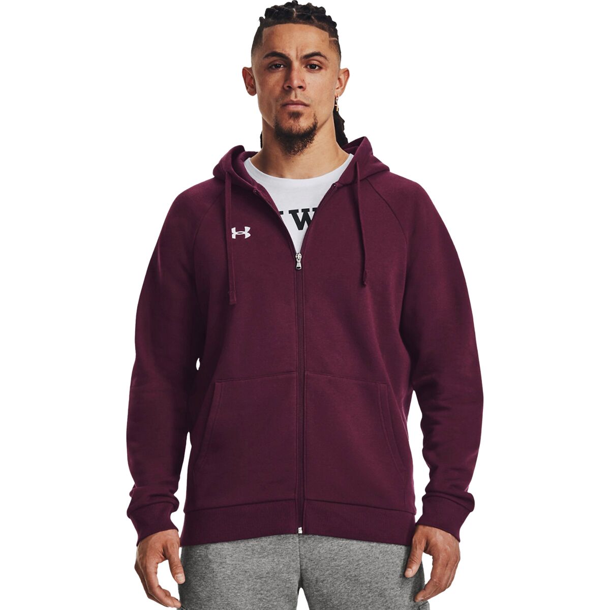 Image of Under Armour Rival Fleece Full-Zip Hoodie - Men's Dark Maroon/White, XXL